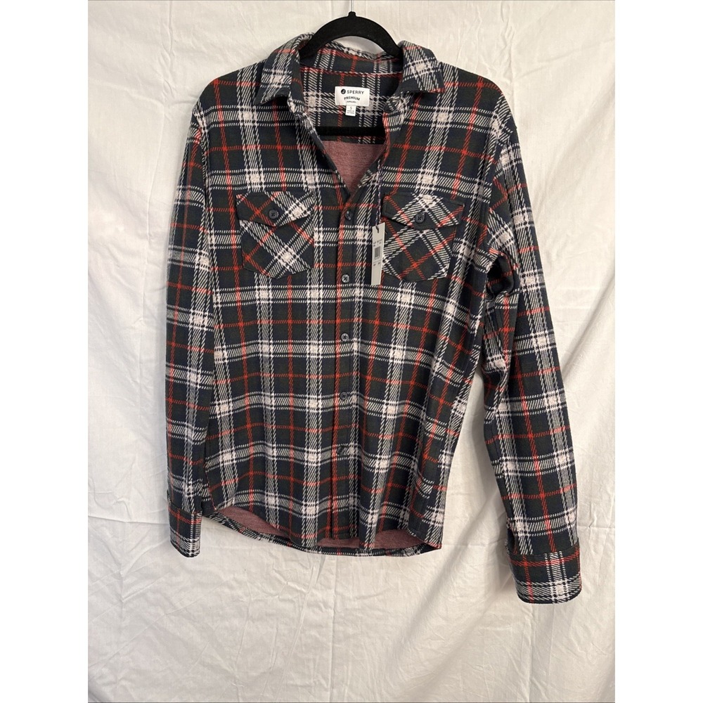 Sperry Women's Red, Green, & Navy Plaid Button Up Flannel Shirt Size S